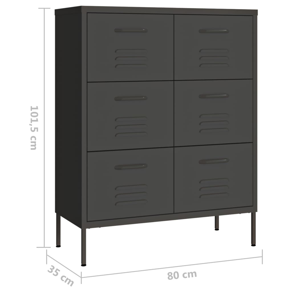 Schubladenschrank Anthrazit 80x35x101,5 cm Stahl Stilecasa