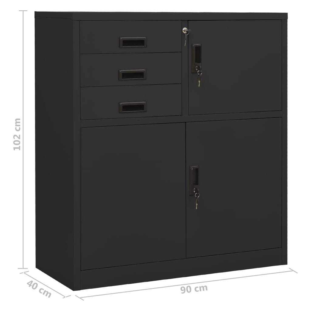 Büroschrank Anthrazit 90x40x102 cm Stahl Stilecasa