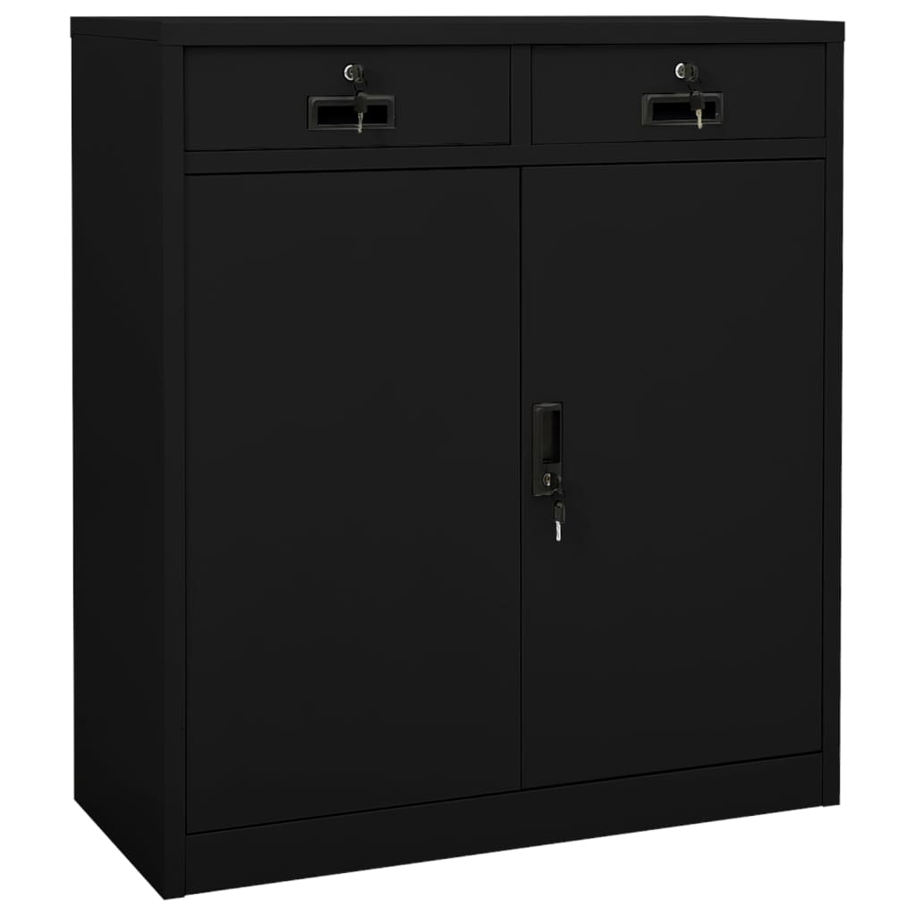 Büroschrank Schwarz 90x40x102 cm Stahl Stilecasa