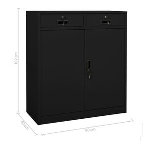 Büroschrank Schwarz 90x40x102 cm Stahl Stilecasa