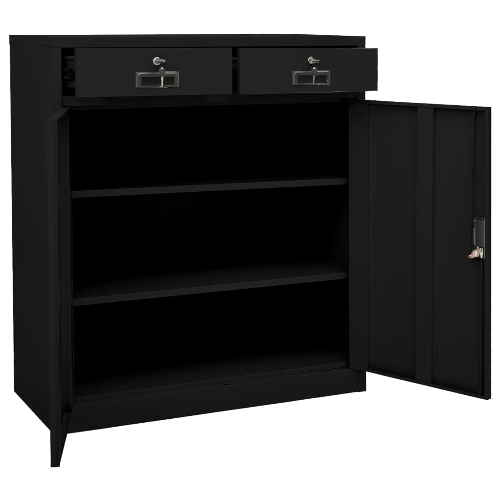 Büroschrank Schwarz 90x40x102 cm Stahl Stilecasa