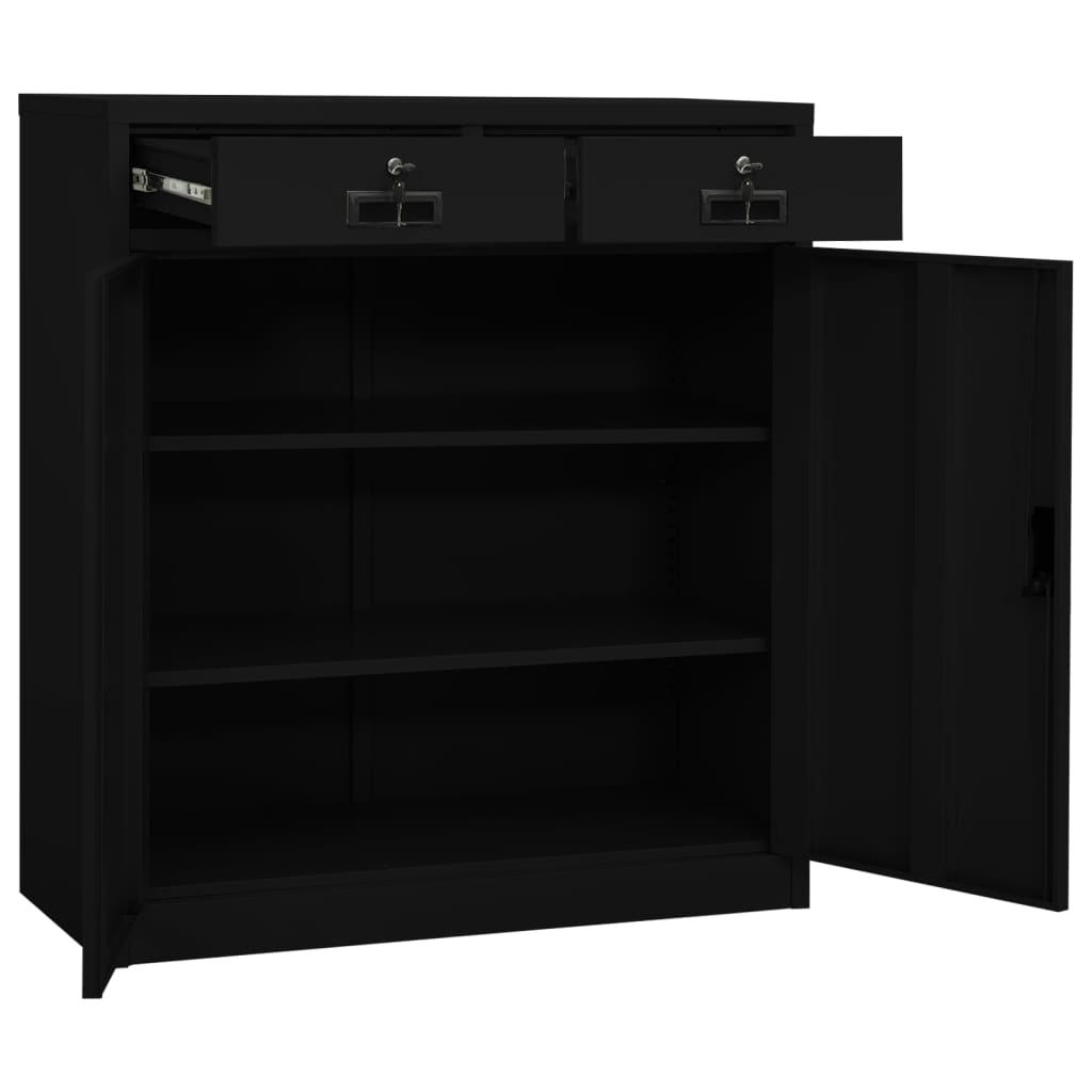 Büroschrank Schwarz 90x40x102 cm Stahl Stilecasa