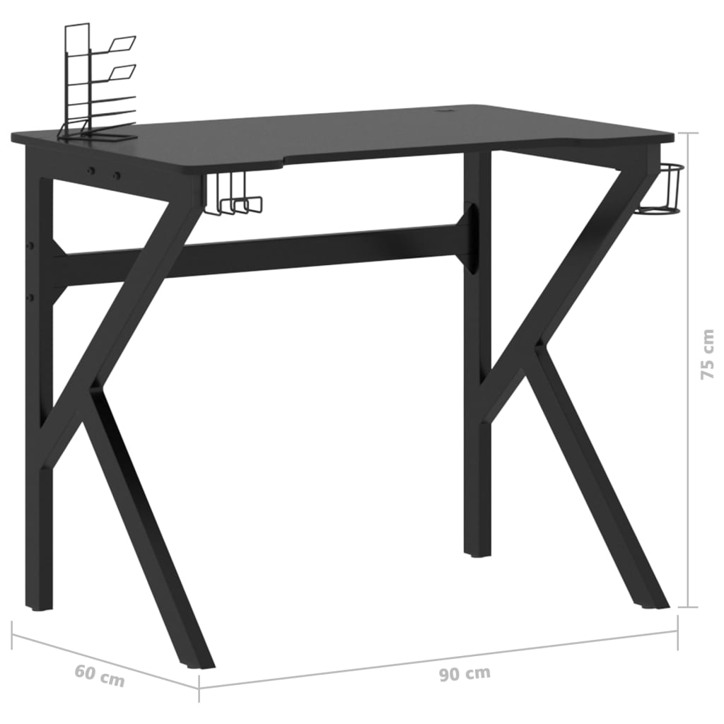 Gaming-Schreibtisch mit K-Gestell Schwarz 90x60x75 cm Stilecasa