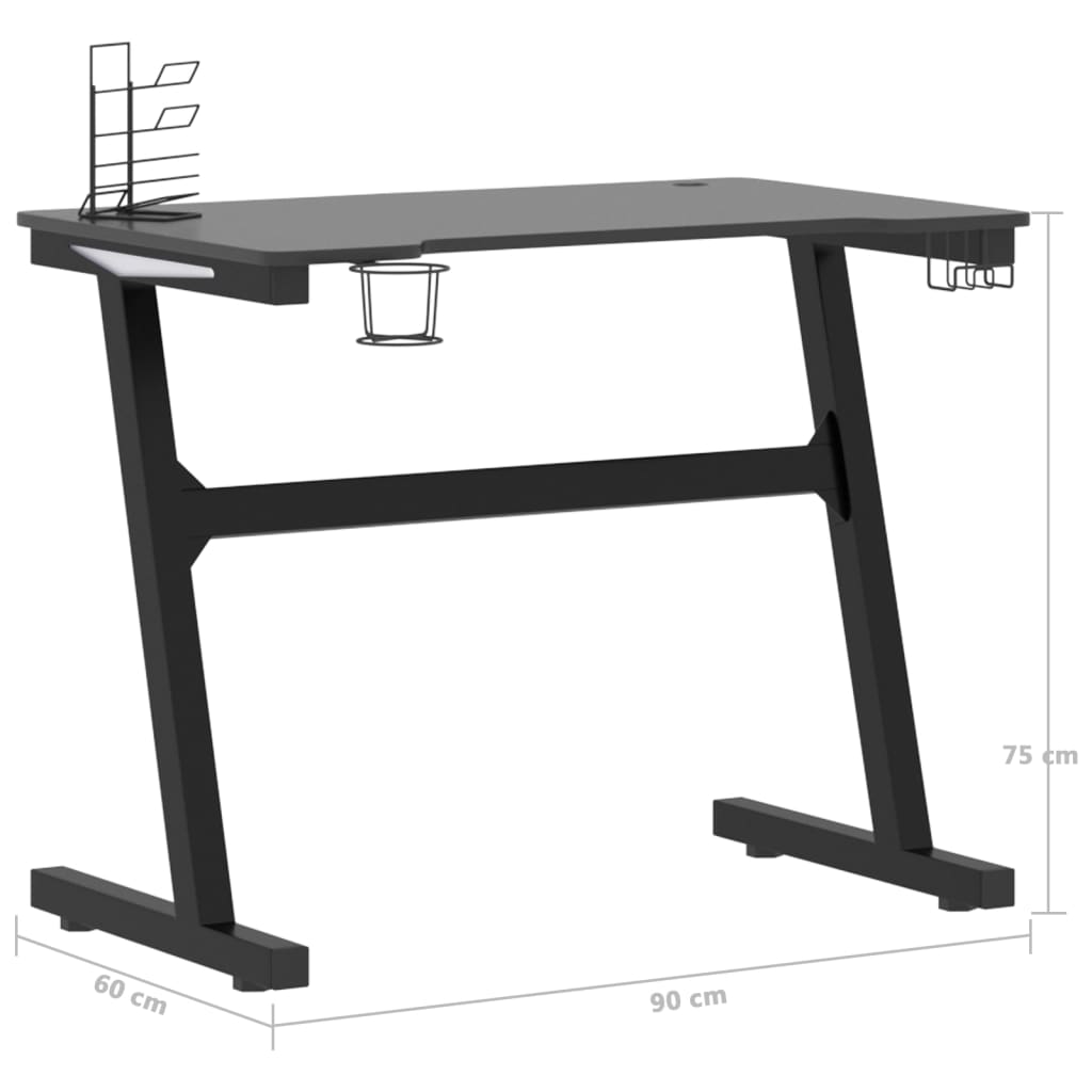 Gaming-Schreibtisch mit LED und Z-Gestell Schwarz 90x60x75 cm Stilecasa