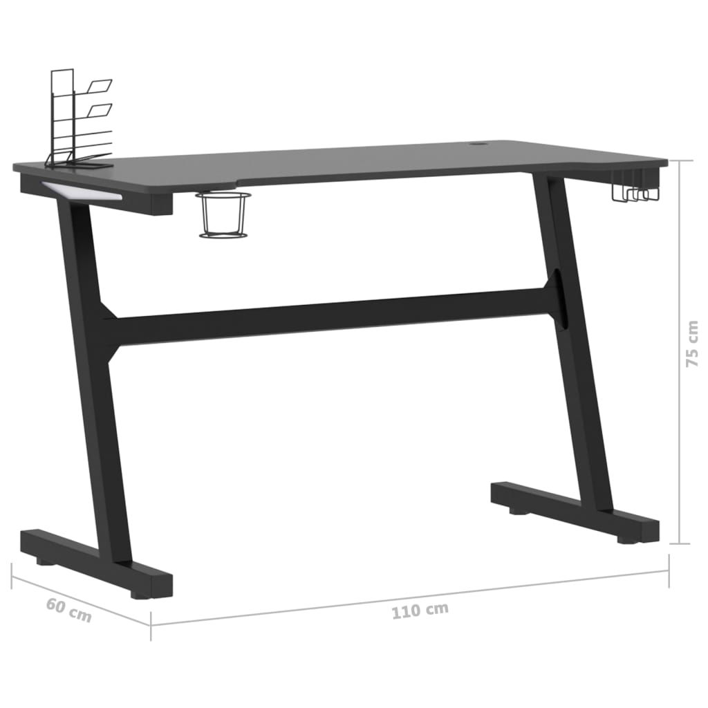 vidaXL Gaming-Schreibtisch mit LED und Z-Gestell Schwarz 110x60x75 cm