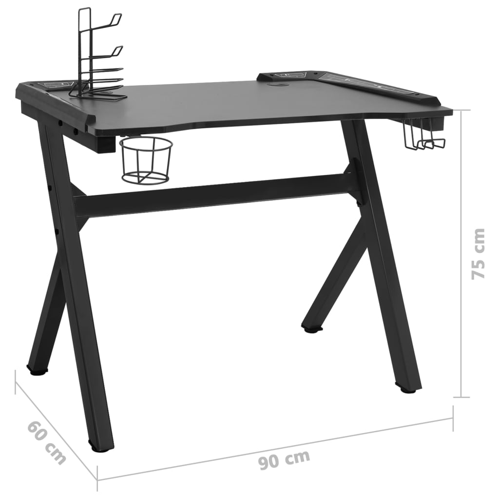 vidaXL Gaming-Schreibtisch mit LED und Y-Gestell Schwarz 90x60x75 cm