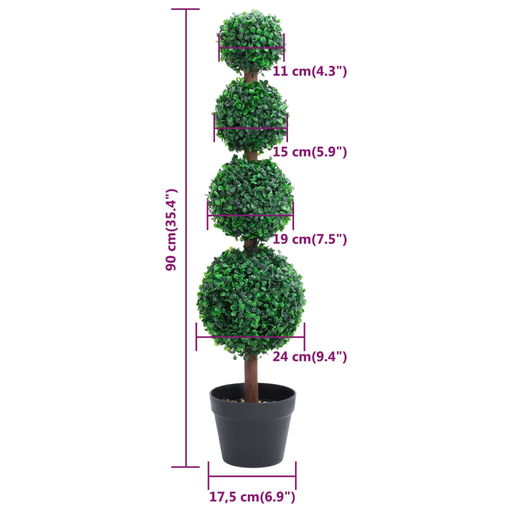 vidaXL Künstlicher Buchsbaum mit Topf Kugelform Grün 90 cm