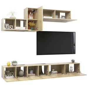 6-tlg. TV-Schrank-Set Sonoma-Eiche Holzwerkstoff Stilecasa