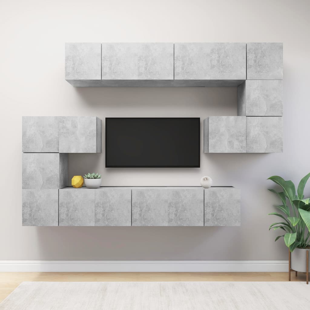 vidaXL 10-tlg. TV-Schrank-Set Betongrau Holzwerkstoff