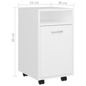 Beistellschrank mit Rollen Weiß 33x38x60 cm Holzwerkstoff Stilecasa