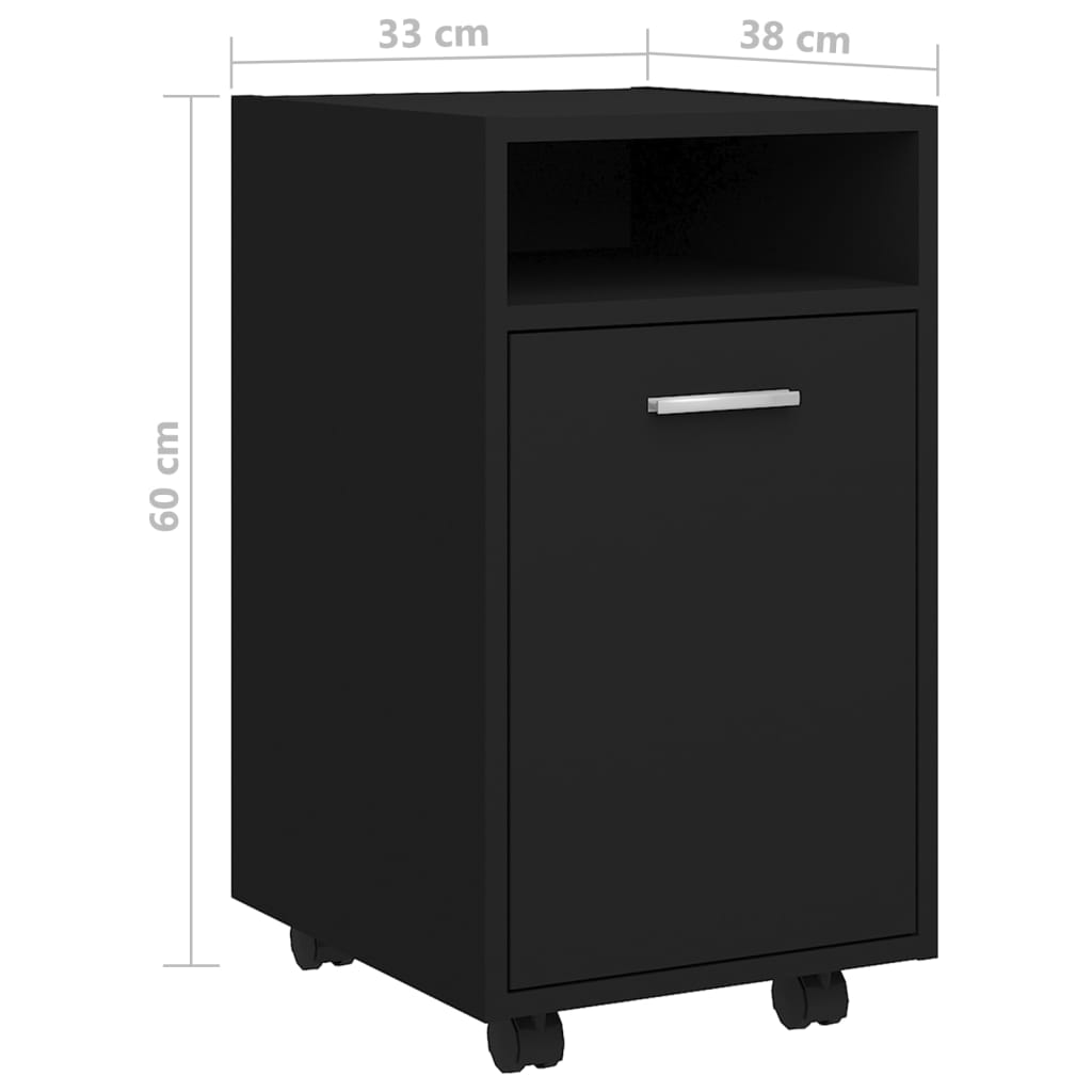 vidaXL Beistellschrank mit Rollen Schwarz 33x38x60 cm Holzwerkstoff