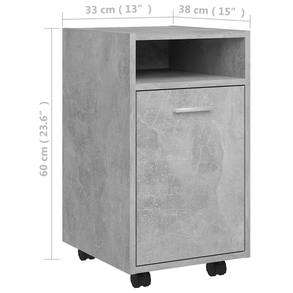 vidaXL Beistellschrank mit Rollen Betongrau 33x38x60 cm Holzwerkstoff