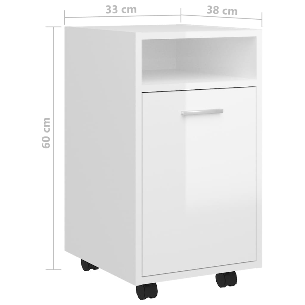 vidaXL Beistellschrank mit Rollen Hochglanz-Weiß 33x38x60 cm