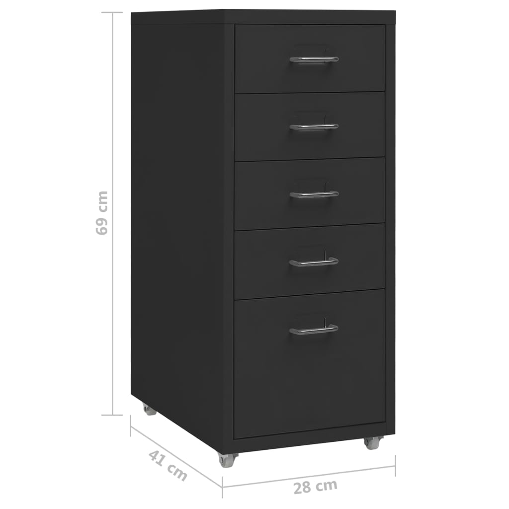 Aktenschrank mit Rollen Schwarz 28x41x69 cm Metall Stilecasa