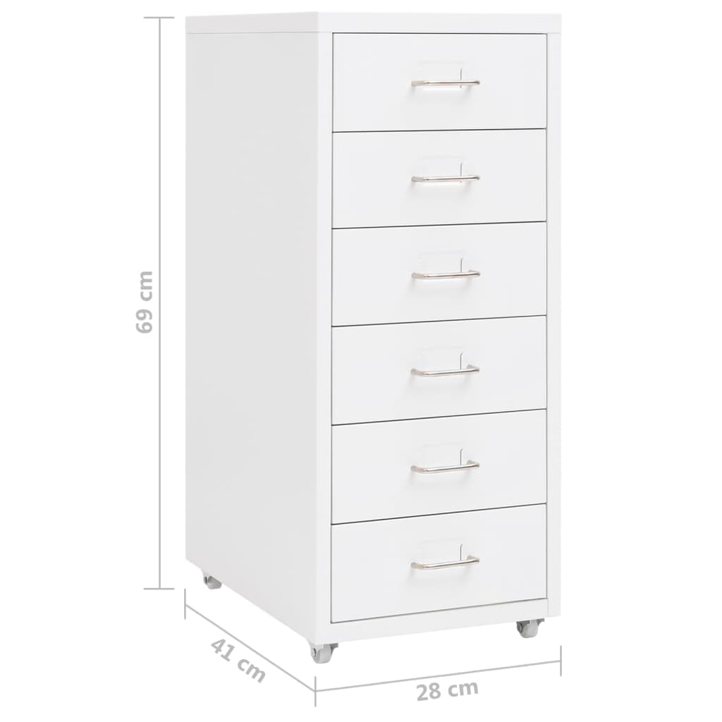 vidaXL Aktenschrank mit Rollen Weiß 28x41x69 cm Metall