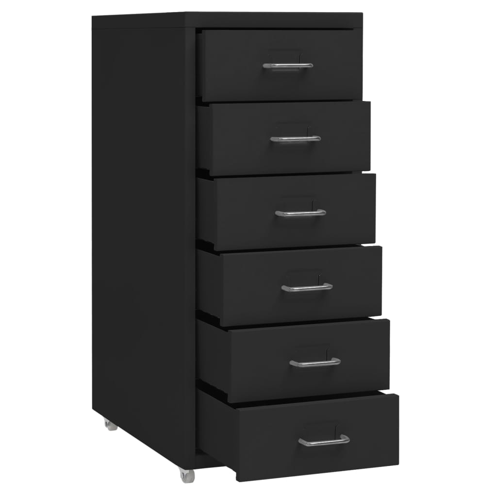 vidaXL Aktenschrank mit Rollen Schwarz 28x41x69 cm Metall