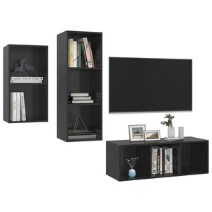 vidaXL 3-tlg. TV-Schrank-Set Hochglanz-Schwarz Holzwerkstoff