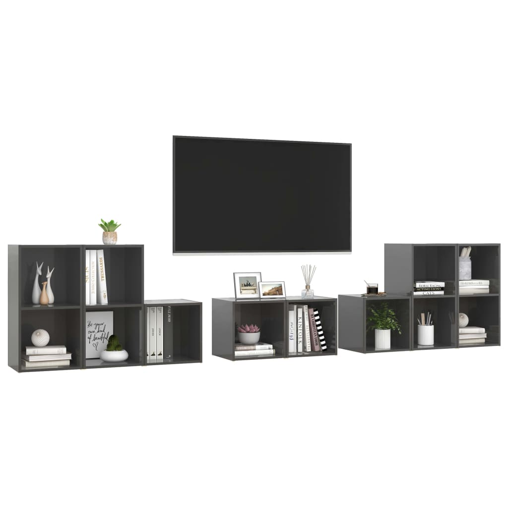 vidaXL 8-tlg. TV-Schrank-Set Hochglanz-Grau Holzwerkstoff