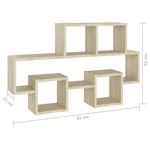 Wandregal in Autoform Sonoma-Eiche 82x15x51 cm Holzwerkstoff Stilecasa