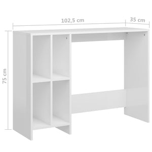 vidaXL Computertisch Hochglanz-Weiß 102,5x35x75 cm Holzwerkstoff