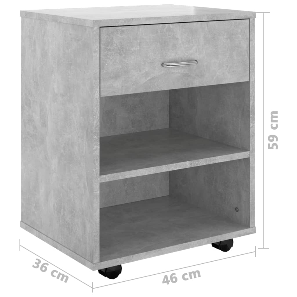 vidaXL Rollschrank Betongrau 46x36x59 cm Holzwerkstoff