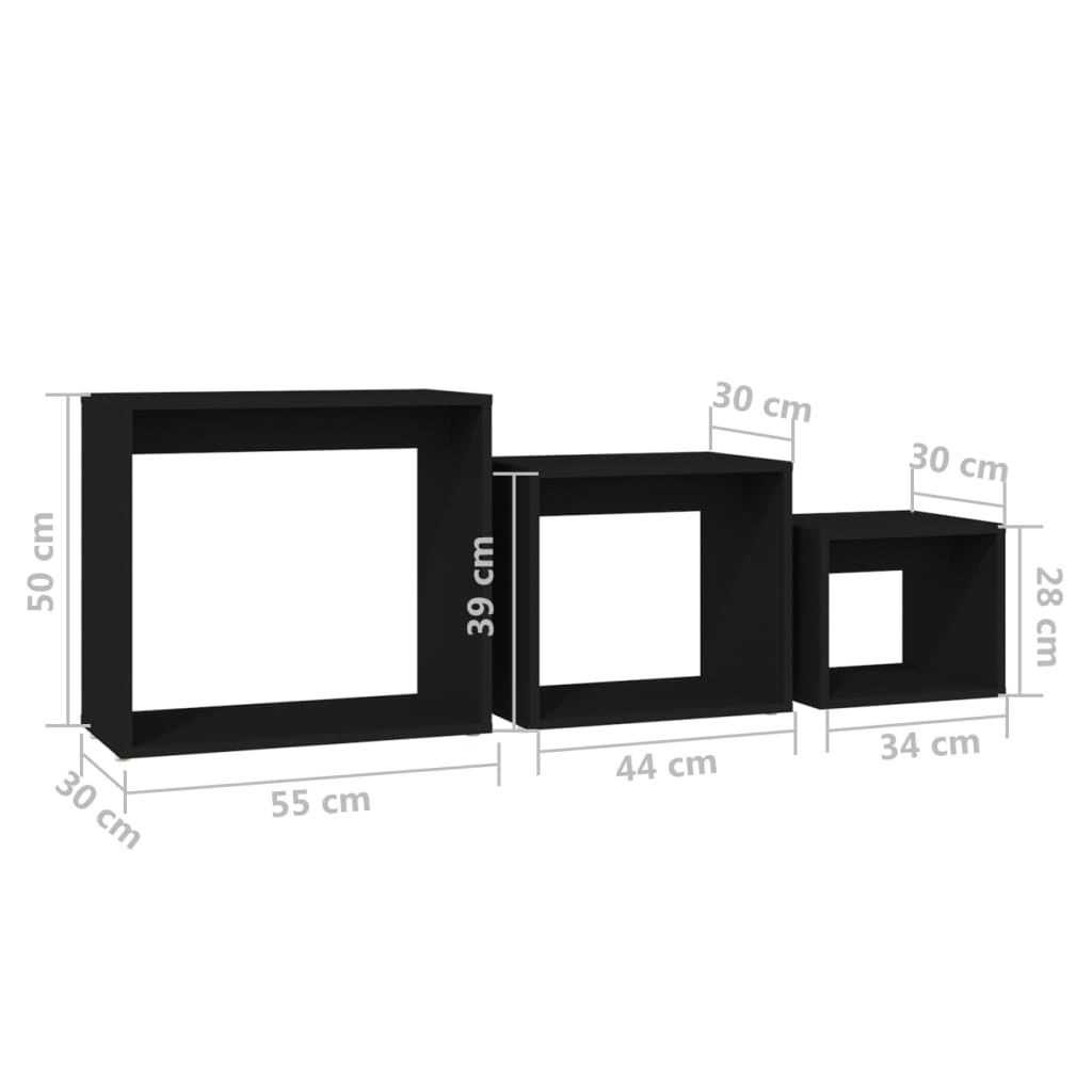 vidaXL Satztische 3-tlg. Schwarz Holzwerkstoff