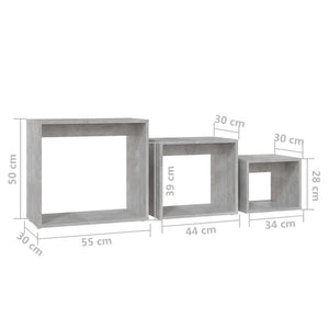 vidaXL Satztische 3-tlg. Betongrau Holzwerkstoff