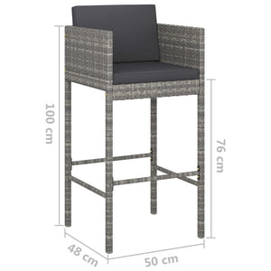 vidaXL Barhocker 2 Stk. mit Kissen Grau Poly Rattan