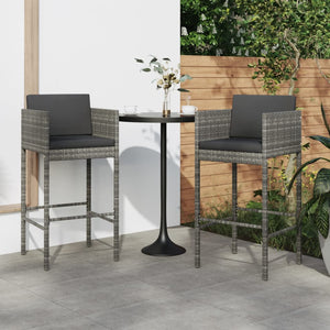 vidaXL Barhocker 2 Stk. mit Kissen Grau Poly Rattan