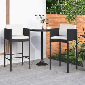 vidaXL Barhocker 2 Stk. mit Kissen Schwarz Poly Rattan