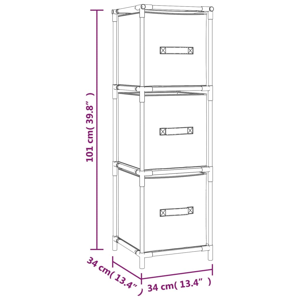 vidaXL Lagerschrank mit 3 Stoff-Schubladen Grau 34x34x101 cm Stahl