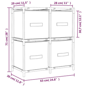 Kommode mit 4 Körben aus Stoff Grau 63×30×71 cm Stahl Stilecasa