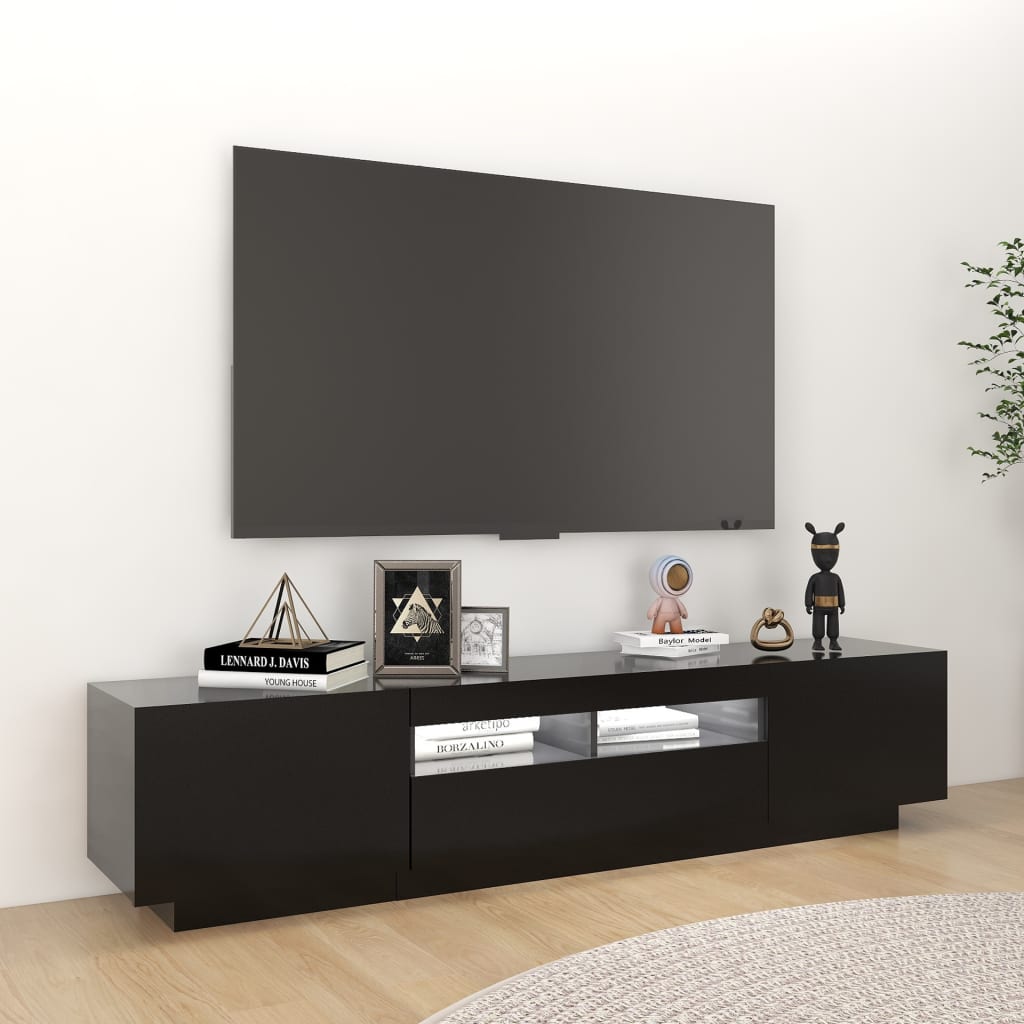 vidaXL TV-Schrank mit LED-Leuchten Schwarz 180x35x40 cm