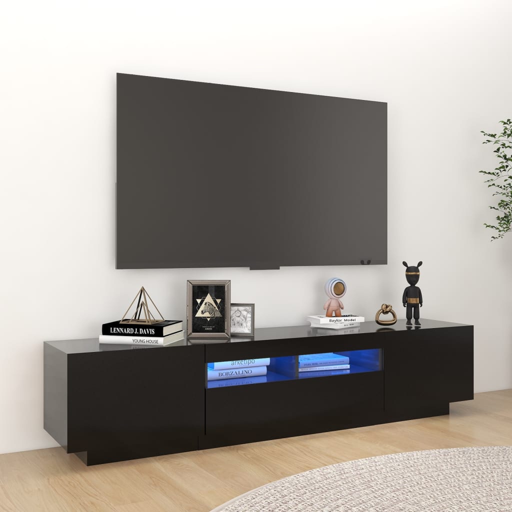 vidaXL TV-Schrank mit LED-Leuchten Schwarz 180x35x40 cm