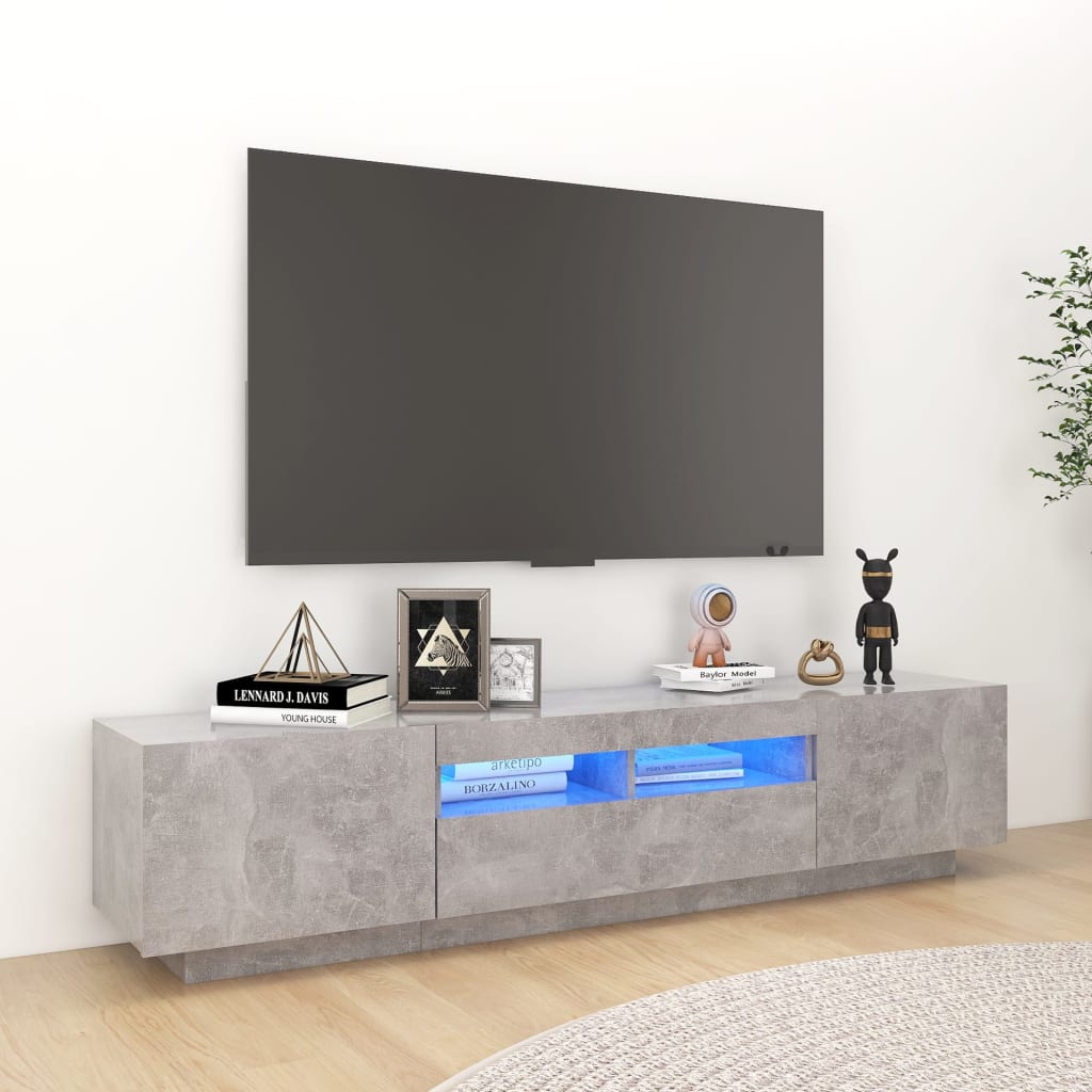 vidaXL TV-Schrank mit LED-Leuchten Betongrau 180x35x40 cm