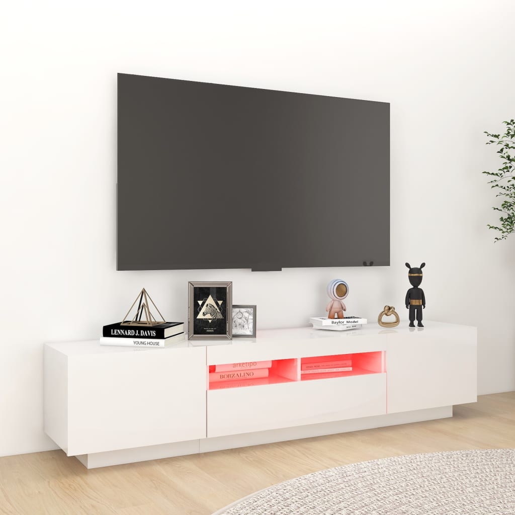 vidaXL TV-Schrank mit LED-Leuchten Hochglanz-Weiß 180x35x40 cm