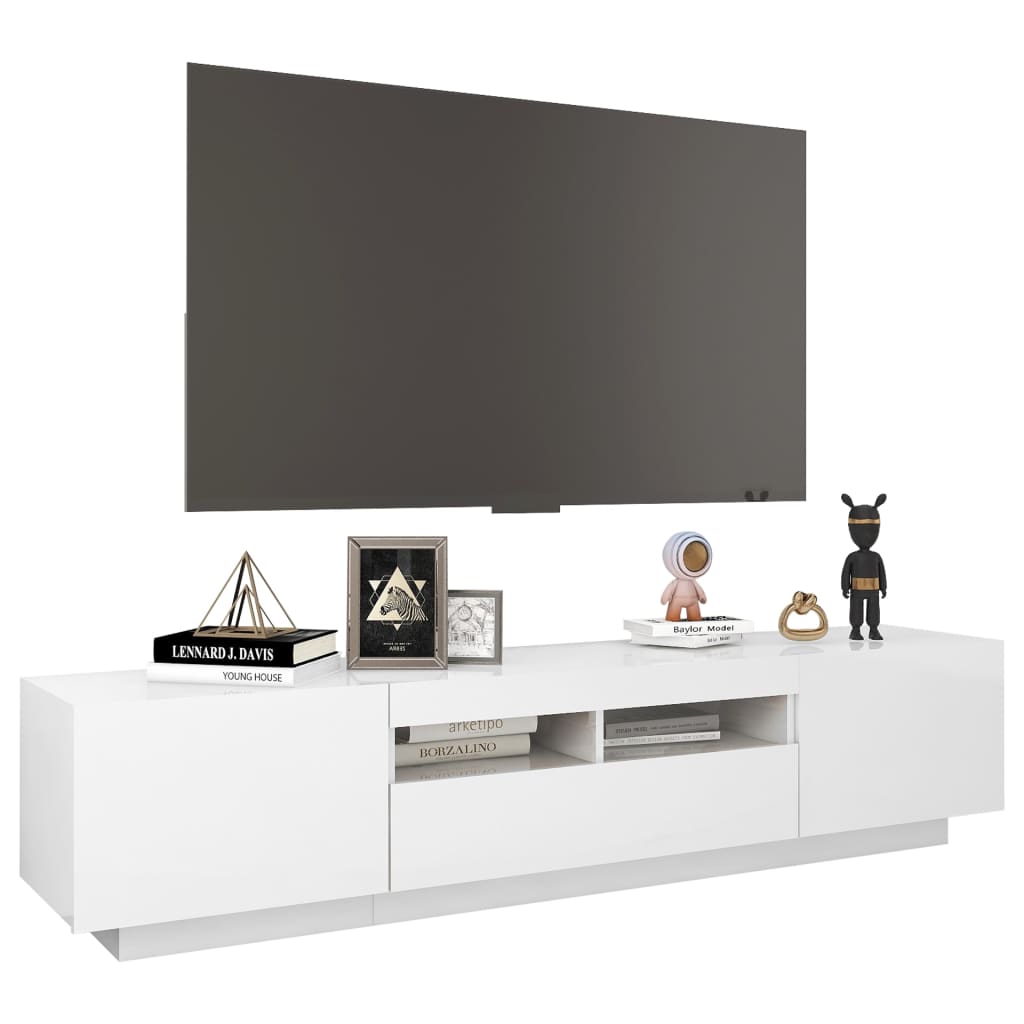 vidaXL TV-Schrank mit LED-Leuchten Hochglanz-Weiß 180x35x40 cm