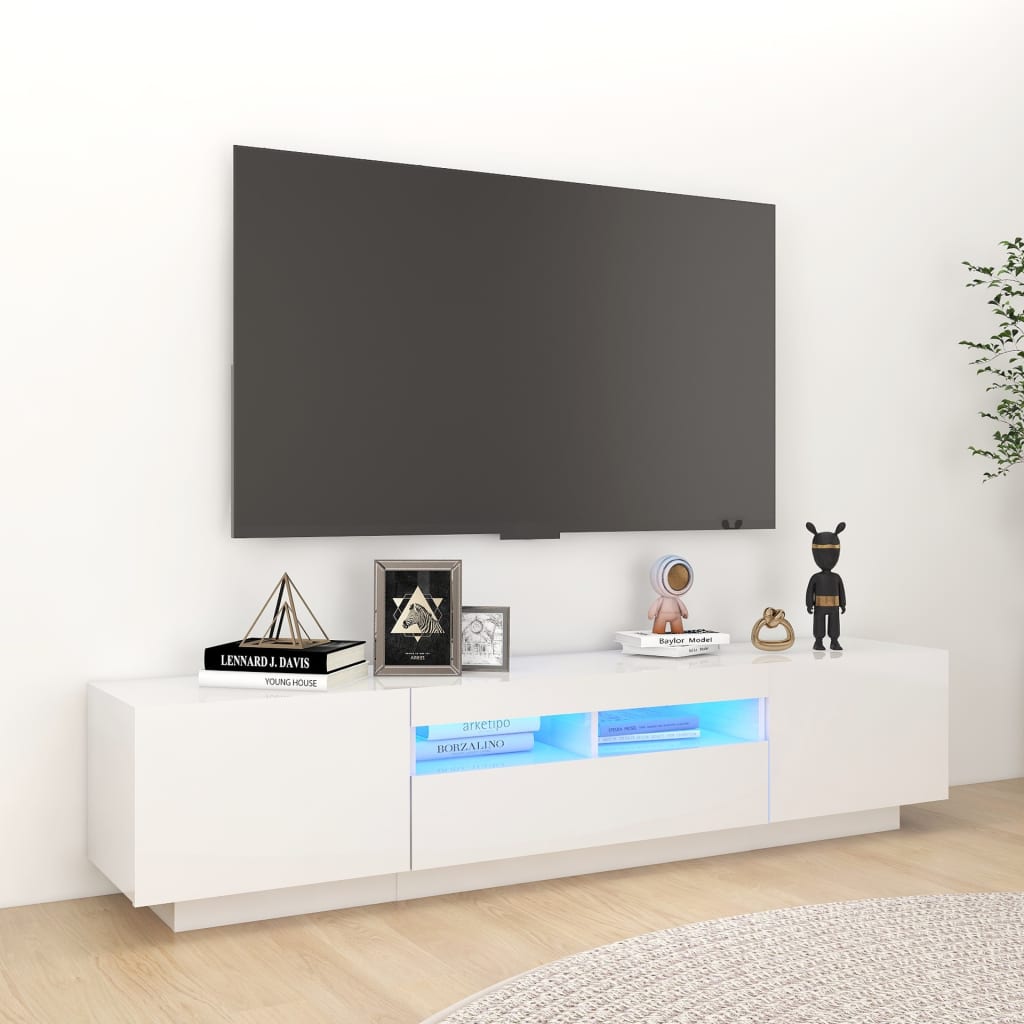 vidaXL TV-Schrank mit LED-Leuchten Hochglanz-Weiß 180x35x40 cm