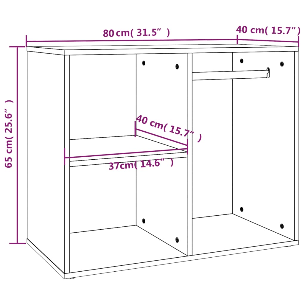 Regal für Schminktisch Schwarz 80x40x65 cm Holzwerkstoff Stilecasa