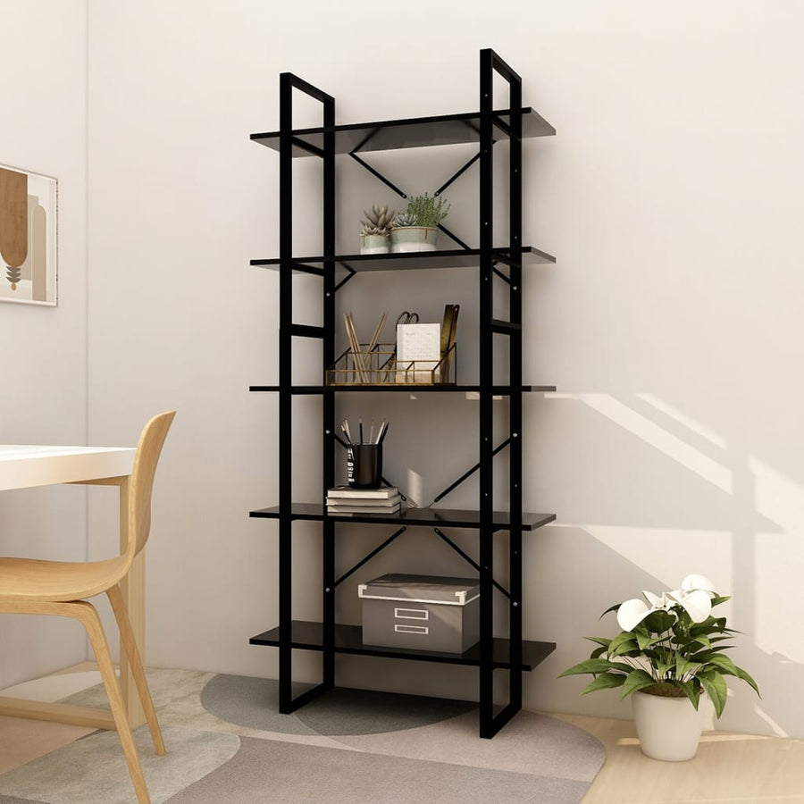 Bücherregal 5 Fächer Schwarz 80x30x175 cm Holzwerkstoff Stilecasa