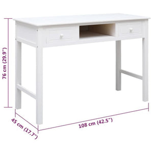 vidaXL Schreibtisch Weiß 108x45x76 cm Massivholz Paulownia