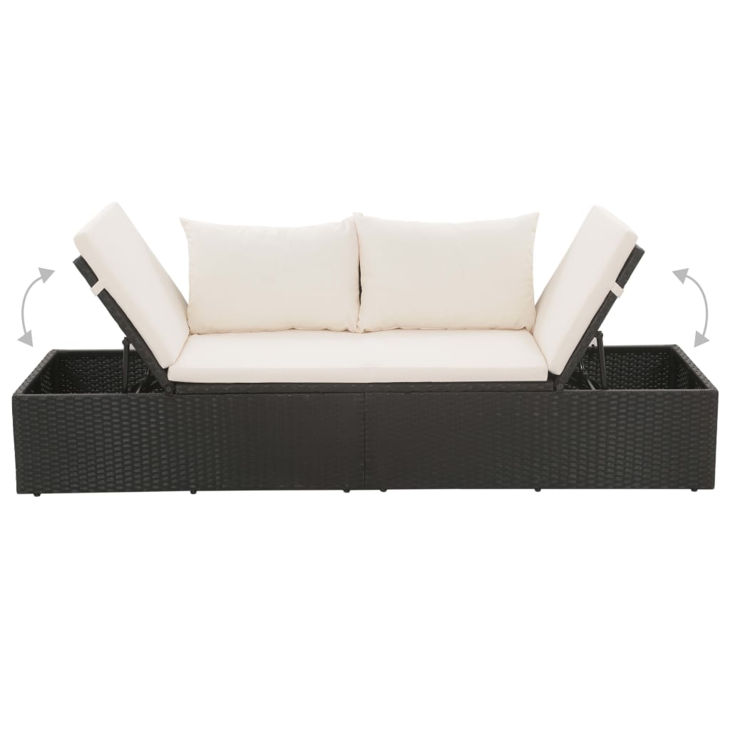 Outdoor-Lounge-Bett mit Polster & Kissen Poly Rattan Schwarz