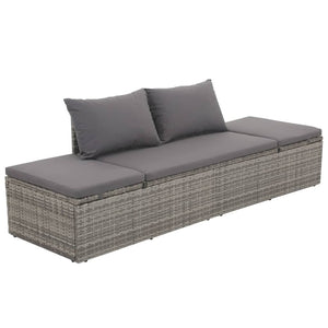 vidaXL Outdoor-Lounge-Bett mit Polster & Kissen Poly Rattan Grau