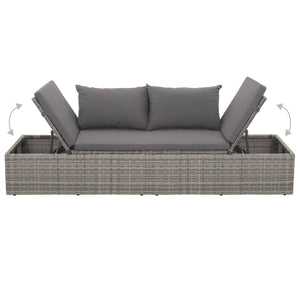 vidaXL Outdoor-Lounge-Bett mit Polster & Kissen Poly Rattan Grau