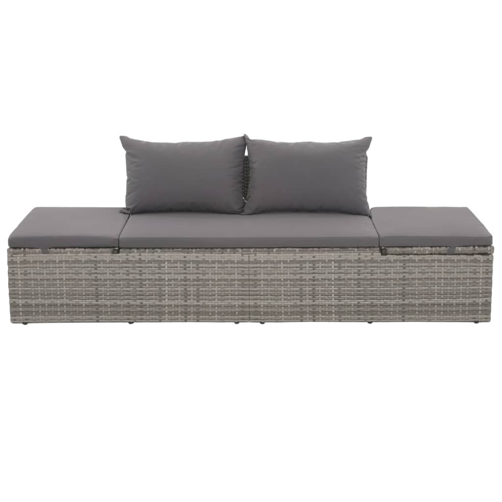 vidaXL Outdoor-Lounge-Bett mit Polster & Kissen Poly Rattan Grau