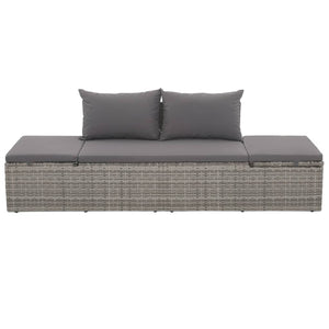 vidaXL Outdoor-Lounge-Bett mit Polster & Kissen Poly Rattan Grau