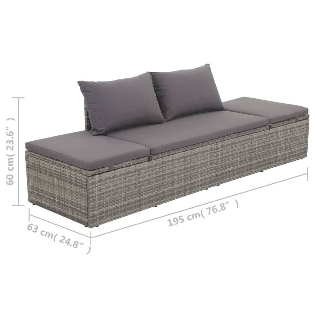 vidaXL Outdoor-Lounge-Bett mit Polster & Kissen Poly Rattan Grau