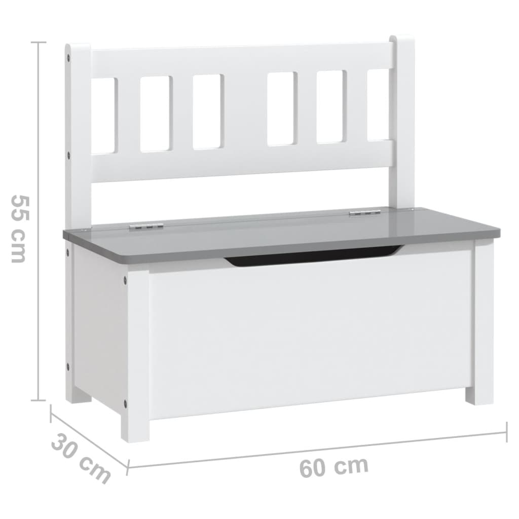 Kinderbank mit Stauraum Weiß und Grau 60x30x55 cm MDF