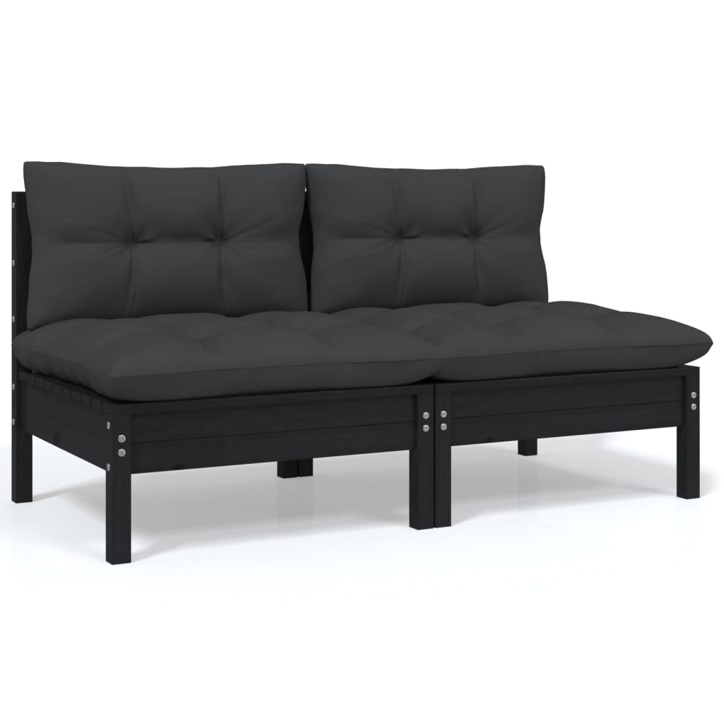 vidaXL 2-Sitzer-Gartensofa mit Kissen Schwarz Massivholz Kiefer