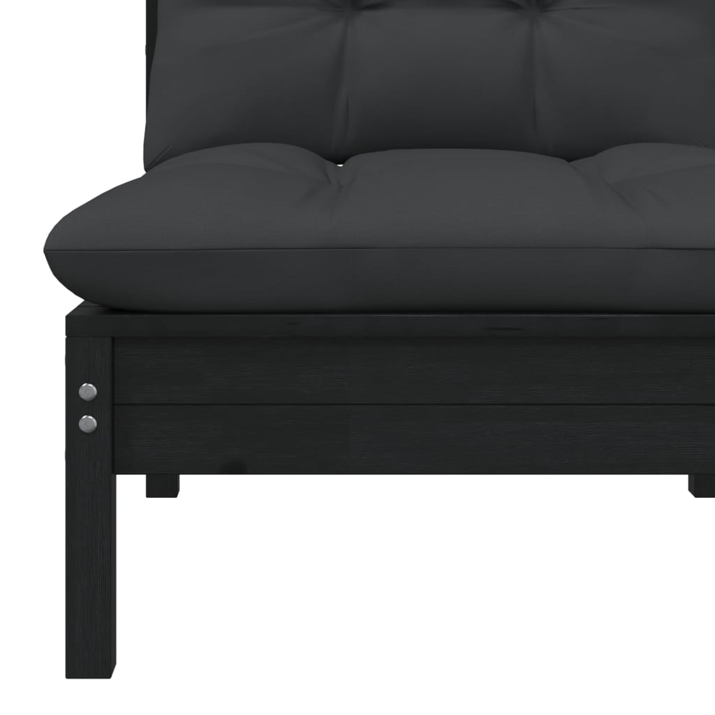 vidaXL 2-Sitzer-Gartensofa mit Kissen Schwarz Massivholz Kiefer